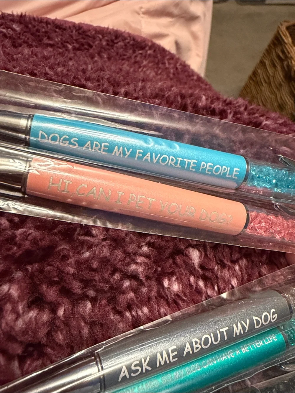 Set 7 Sparkle Dog Quote Pens with Diary of a Dog Spiral Notebook. All NEW.